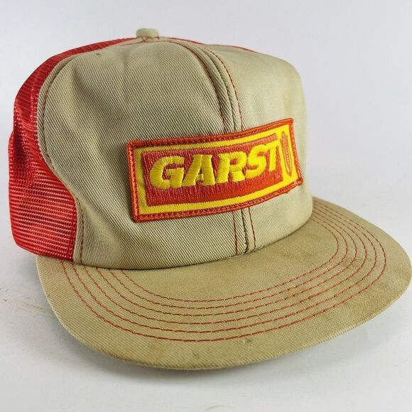 Garst Seed Corn Patch SnapBack Hat K-Products Farm Cap USA Tan Orange VTG Mesh - Picture 1 of 15